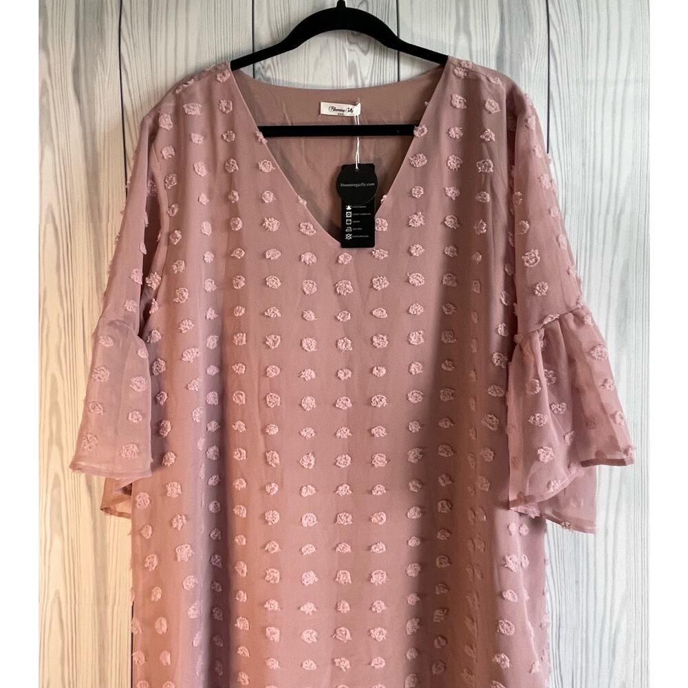 Blooming Jelly Womens Pink Dresse Short Sleeve V Neck Ruffle XXXL - Picture 2 of 7